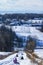 Ukrainian snow-covered villages, panorama of winter and evening villages.