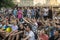 Ukrainian soccer fans cheer at the Fan Zone in downtown Kyiv, Ukraine, June 21, 2021 while watching UEFA EURO 2020 match