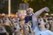 Ukrainian soccer fans cheer at Fan Zone in Kyiv, Ukraine, July 03, 2021 UEFA EURO 2020 match between Ukraine and England