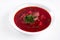 Ukrainian soup borsch on white plate. first course