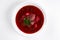 Ukrainian soup borsch on white plate. first course