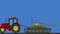 Ukrainian tractor tows away a Russian tank with a Z sign symbol animation motion graphics