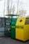 Ukrainian trash containers for sort garbage close up