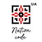 Ukrainian vector logo. Ethnic sign, folk element,qr code stilization in red and black colors. Text Nation code