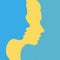 Ukrainian woman face outline. Abstract yellow blue person silhouette