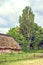 Ukrainian wooden barn Thatched locked up