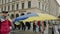 Ukrainians protest on the streets of Munich against the war. People with big flags Ukraine, Germany Munich, May 2022