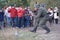 Ukrainians reenact a battle between the Ukrainian Insurgent Army UPA and the Red Army as they mark the `Day of defender`