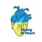 Ukrainians Strong at Heart Illustration. Ukrainian flag in a hand drawn anatomical heart shape sign, badge, label