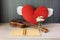 Ukulele and Big fly red heart with blank note book with pencil