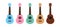 Ukulele cute collection isolated on white, small ukelele pastel color for flat icon, realistic ukelele set for classical music