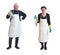 Ull portrait of a fishmongers couple  holding sea bass and sea bream white