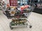 ULM, GERMANY - FEBRUARY 29, 2020: Shopping cart packed with durable food for Covid-19 pandemic