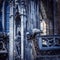 Ulm Minster or Cathedral of Ulm city, detail with sculptures, Germany. Old Gothic cathedral is top landmark of Ulm. Close view of