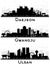 Ulsan, Gwangju and Daejeon South Korea City Skyline Silhouettes Set