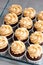 Ultimate chocolate dough cupcakes with peanut butter cream cheese frosting. Selective focus