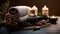 Ultimate Relaxation, Spa Experience with White Towels, Essential Oils, Flowers, Candles, and Stones. Generative AI