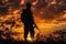 The Ultimate Sacrifice: A Soldier\\\'s Uniform and Weapon Silhouetted Against a Vibrant Sunset