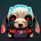 Ultra cute illustration of cyberpunk pet dog