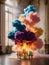 ultra detailed close-up view of a colorful smoke explosion