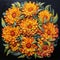 Ultra Detailed Cubism Pastel Orange Flowers On Black