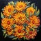 Ultra Detailed Cubism Pastel: Orange Flowers On Black