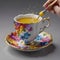 ultra detailed view of a tea cup and fantastic liquid splash