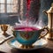 ultra detailed view of a tea cup and fantastic liquid splash