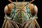 Ultra macro close up of the eyes of a grasshopper, generative Ai