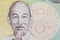 Ultra macro shot of Ho Chi Minh portrait from Vietnamese money banknote