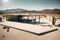 An ultra-modern desert retreat, featuring a minimalist glass structure