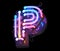 Ultra neon colorful font. Letter P.