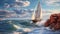 Ultra Photorealistic Sailboat Sailing On The Ocean Waves