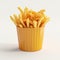 Ultra Realistic 4k French Fries In Orange Cup On White Background