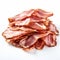Ultra-realistic Bacon Photography: Rose Gold Slices On White Background