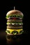 Ultra realistic cheeseburger with a dark background. Juicy patty, melted cheese and fresh vegetables