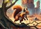 An ultra-realistic image of a squirrel in the ruins of the post-apocalyptic planet Mars,