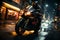 A ultra realistic motorcycle speeding through a city night