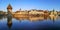 Ultra wide panorama of Luzern with house reflected in the Reuss River