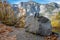 Ultralight Hiking Poles and Scenic landscape of Yosemite Granite Cliff