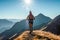 Ultramarathon woman conquers a sunlit Alpine ridge, pushing her physical and mental limits in an exhilarating ultramarathon race