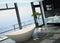 Ultramodern contemporary design bathroom interior with sea view