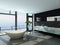 Ultramodern contemporary design bathroom interior with sea view