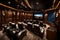 An ultramodern, high-tech home theater with custom acoustic paneling, tiered leather recliners, and a state-of-the-art 8K curved