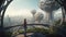 UltraRui\\\'s Award-Winning Futuristic Photography: Woman on Rooftop Observes Advanced Tech Campus with Sci-Fi Flair