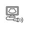 Ultrasonic diagnostic system black line icon. Outline pictogram