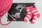 Ultrasound picture and knitted shoes. Pregnancy concept