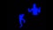 Ultraviolet bottom and top halves - legs and torso pantomime interaction. Legs and body are dancing apart. Blue on black