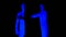 Ultraviolet Halves Pantomime Interaction. One Half Puts Hand in Another, Contrast Comedy. Blue on Black Scene in Black