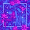 Ultraviolet Hawaiian tropical poster with, palm leaves and flowers.